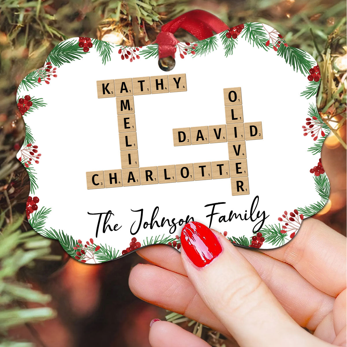 Family Crossword Art - Created In A Moment, Treasured Forever Personalized Aluminum Ornament