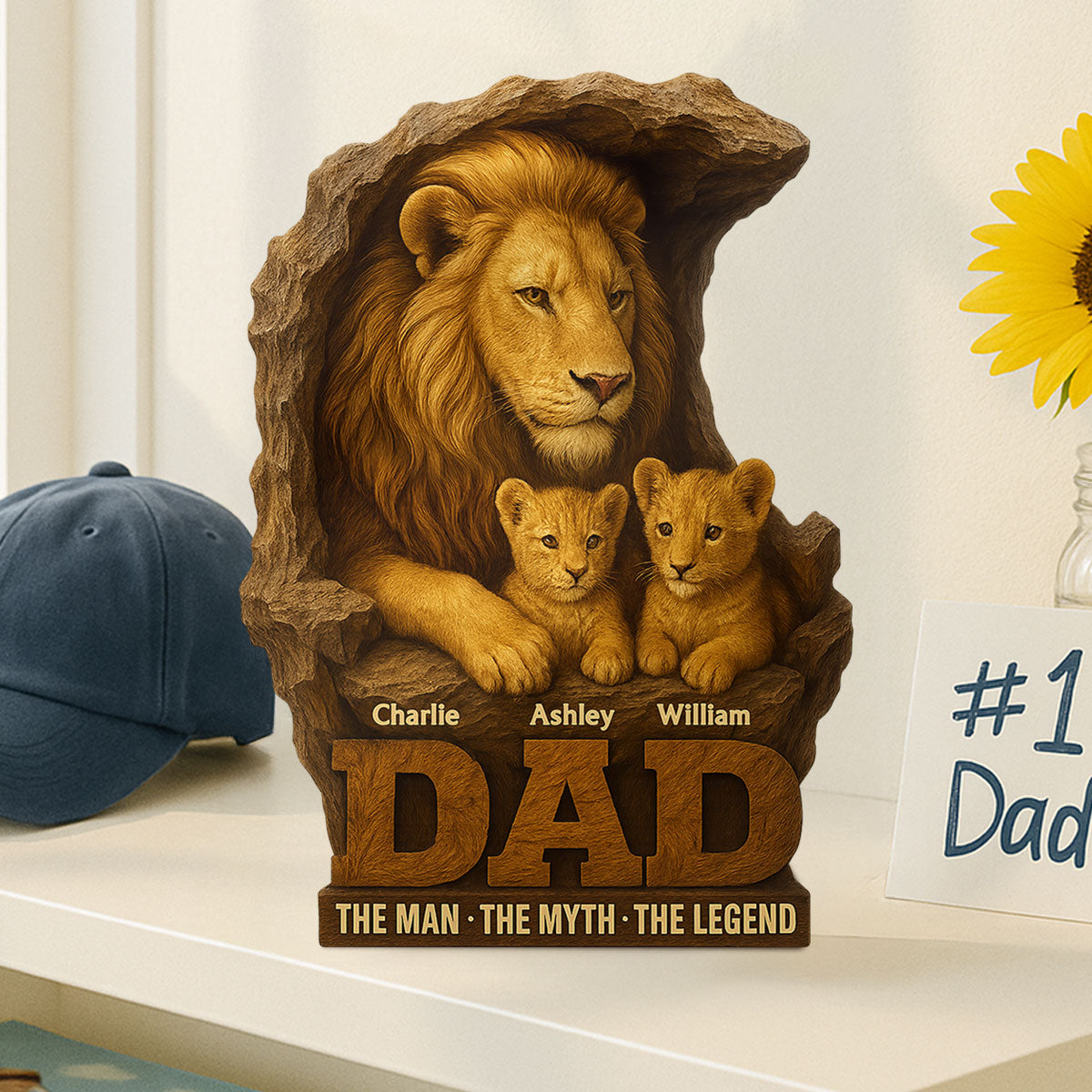 Lion Dad And Kids Personalized Custom Shape Acrylic Block Plaque