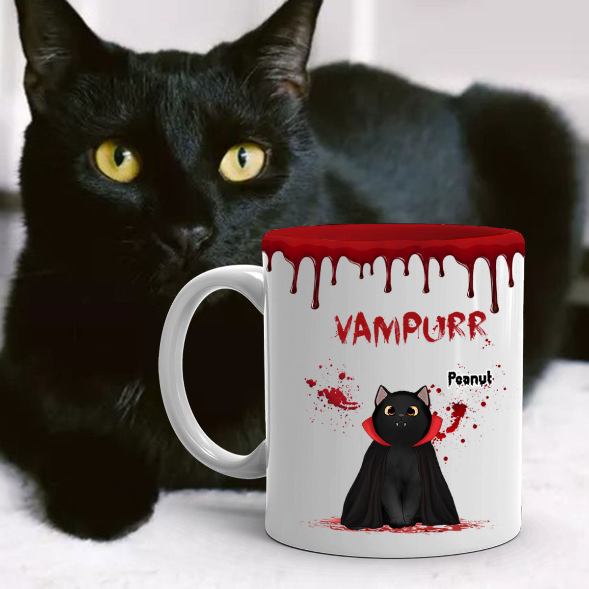 Halloween Spooky Fluffy Cat Sitting Gift For Cat Lover Personalized Mug