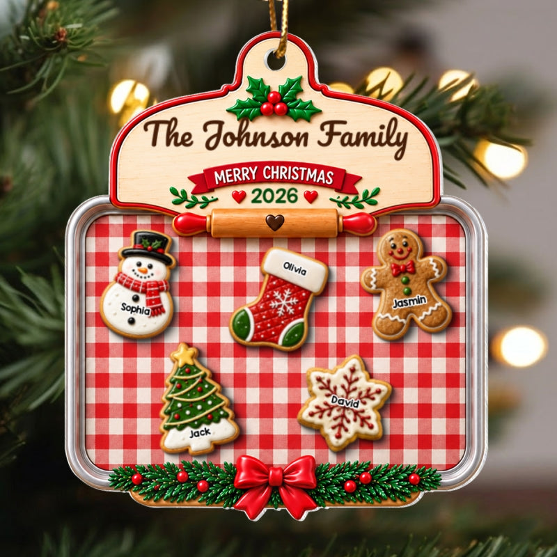 Family Cookie Plaid Pattern - Personalized Acrylic Ornament - Christmas Gift for Children