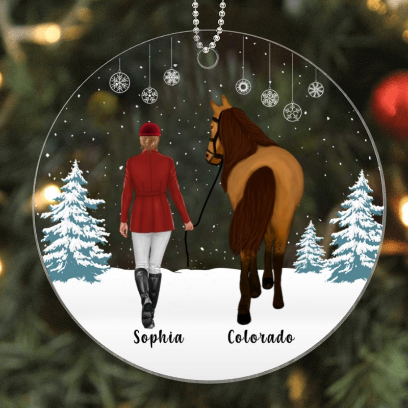 Girl Walking With Horse In Snow Personalized Acrylic Ornament