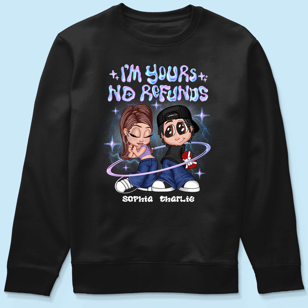 Y2K Couple Hologram Pattern Personalized Shirt, Gift For Him Gift For Her