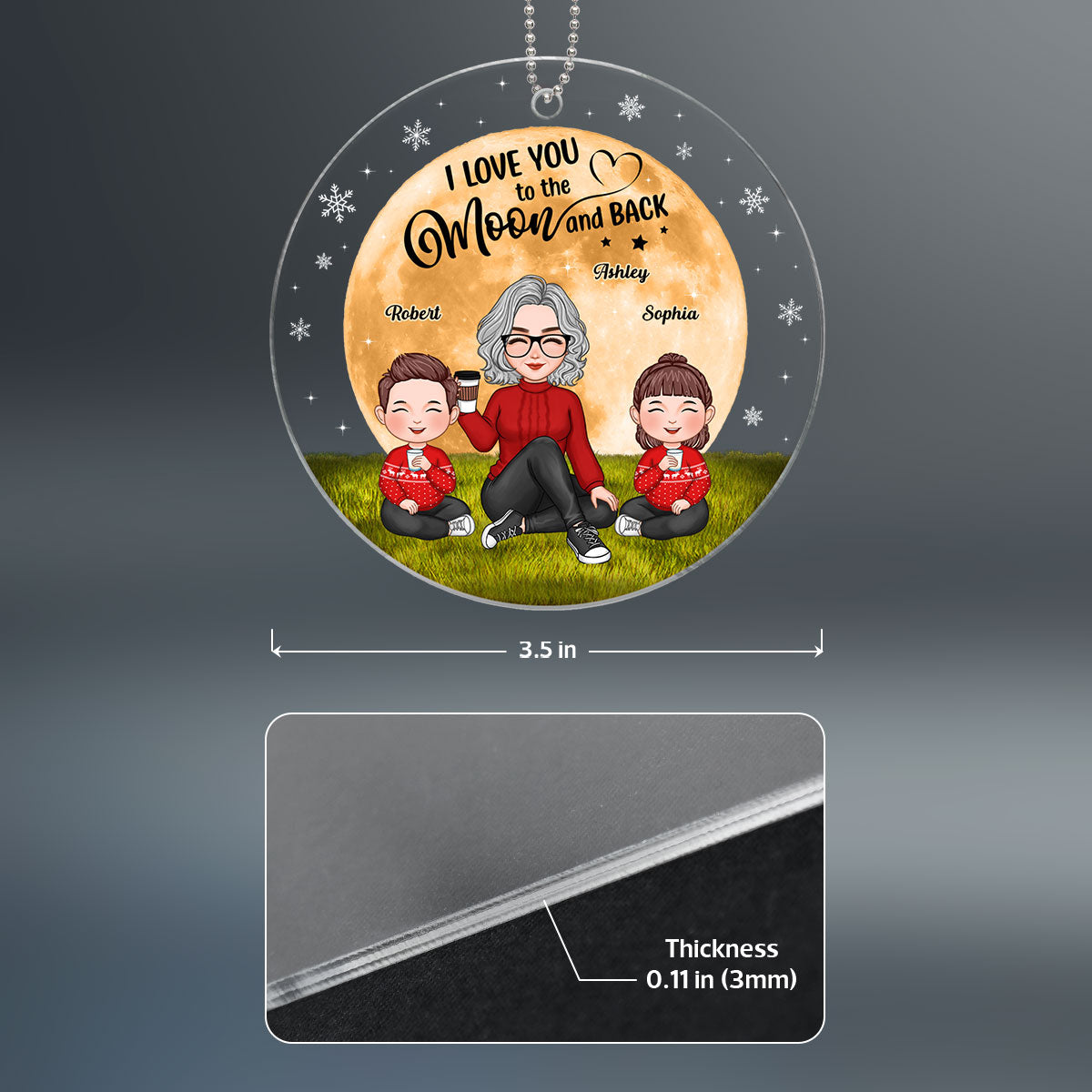 Grandma Cute Grandkids Sitting In Moon Light Personalized Acrylic Ornament