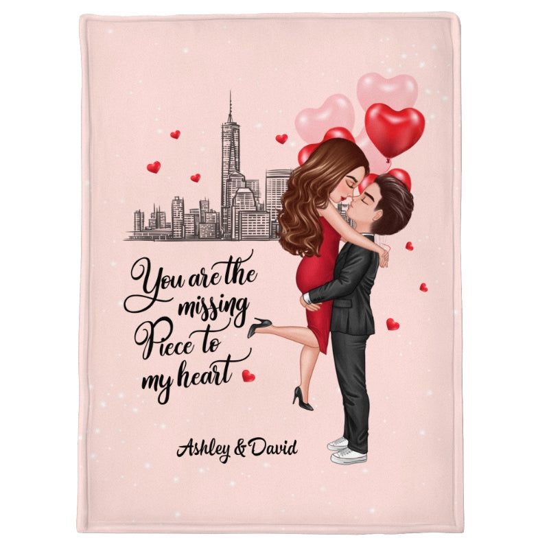 The Missing Piece To My Heart Couple Personalized Fleece Blanket