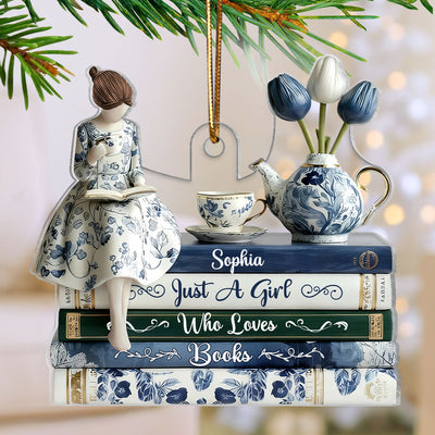 3D Effect Timeless Vintage Toile De Jouy Chinoiserie Pattern Girl Woman Reading Book - Personalized Acrylic Ornament - Gift For Book Lovers