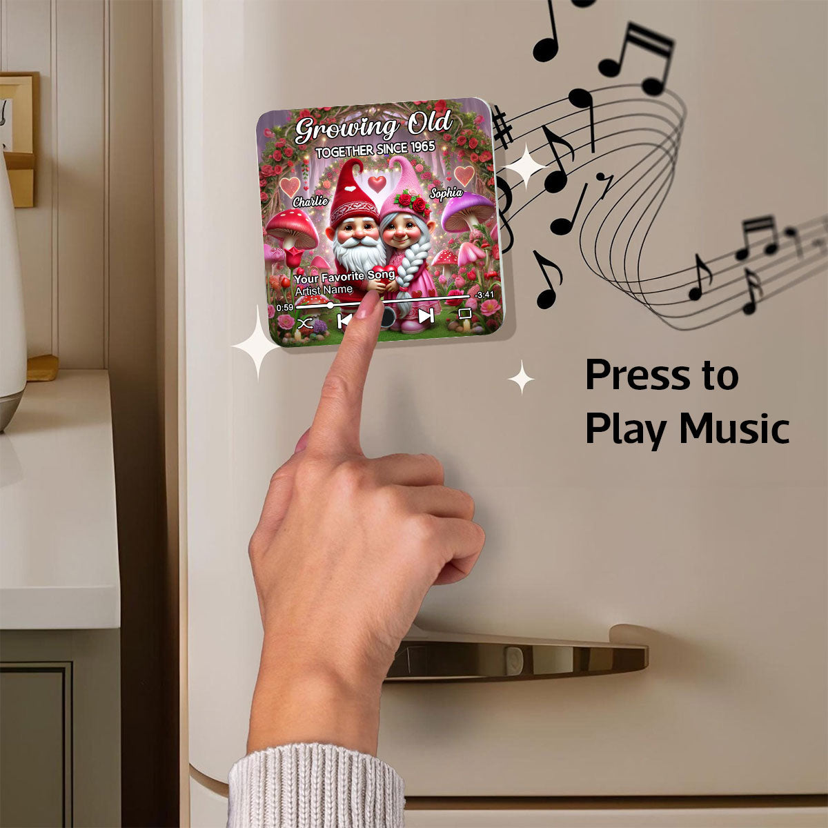 Gnome Couple Personalized Music Fridge Magnet, Heartfelt  Gift For Couple, For Him, For Her, Boyfriend, Girlfriend, Husband, Wife