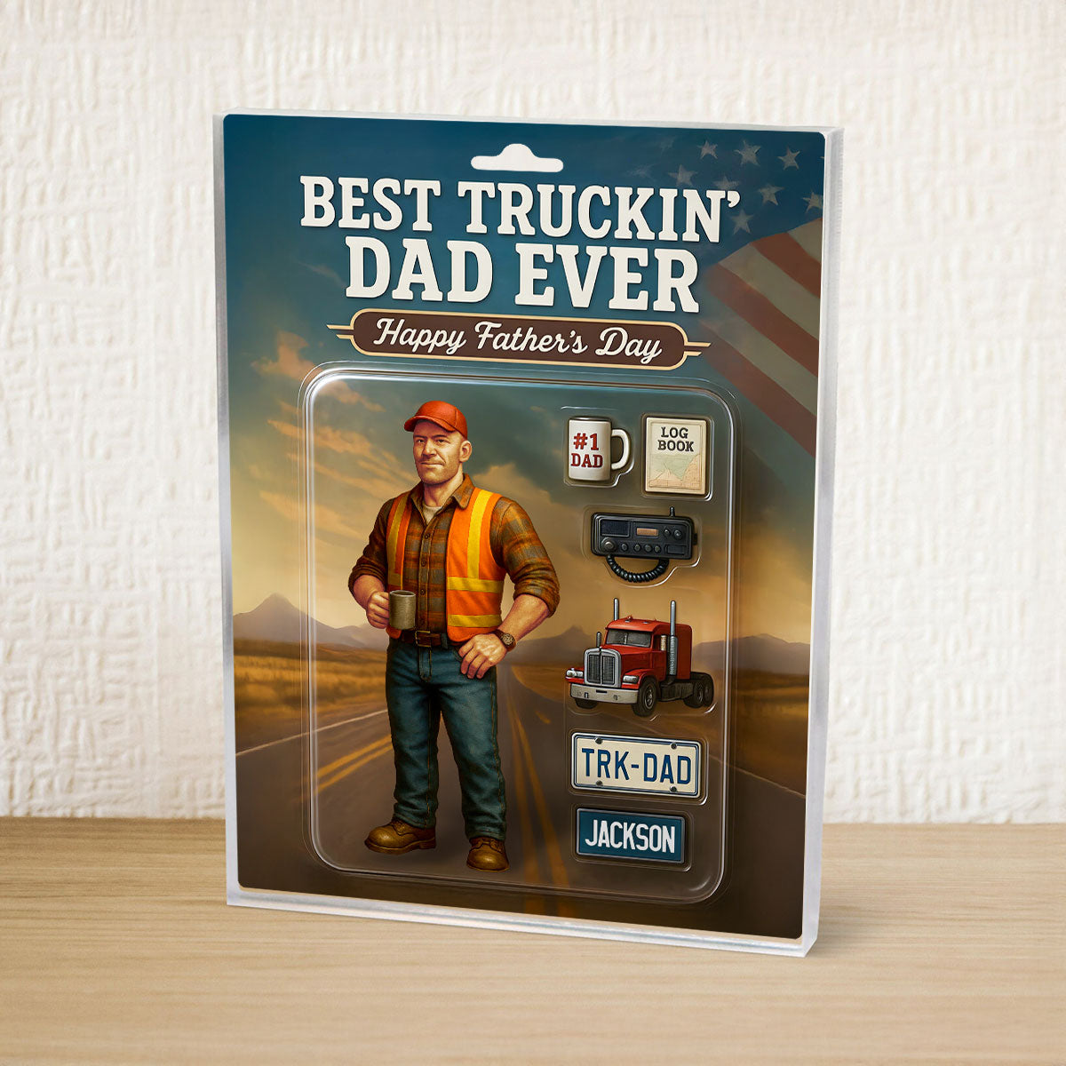 Best Truckin' Dad Ever Custom Action Figure Personalized Acrylic Block Plaque, Father's Day Gift for Trucker Dads