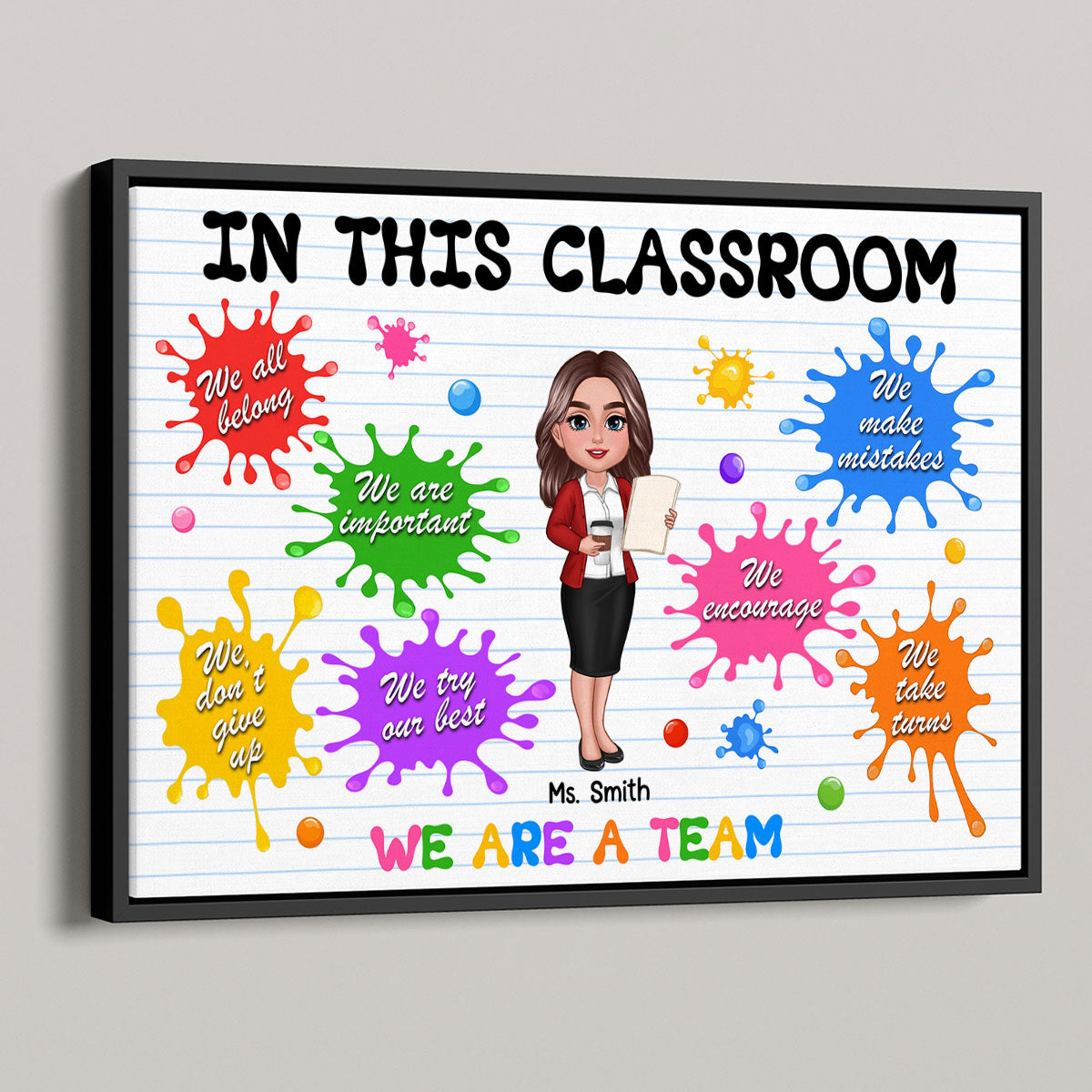 In This Classroom Colorful Splatter Splotches Personalized Poster, Back To School Gift