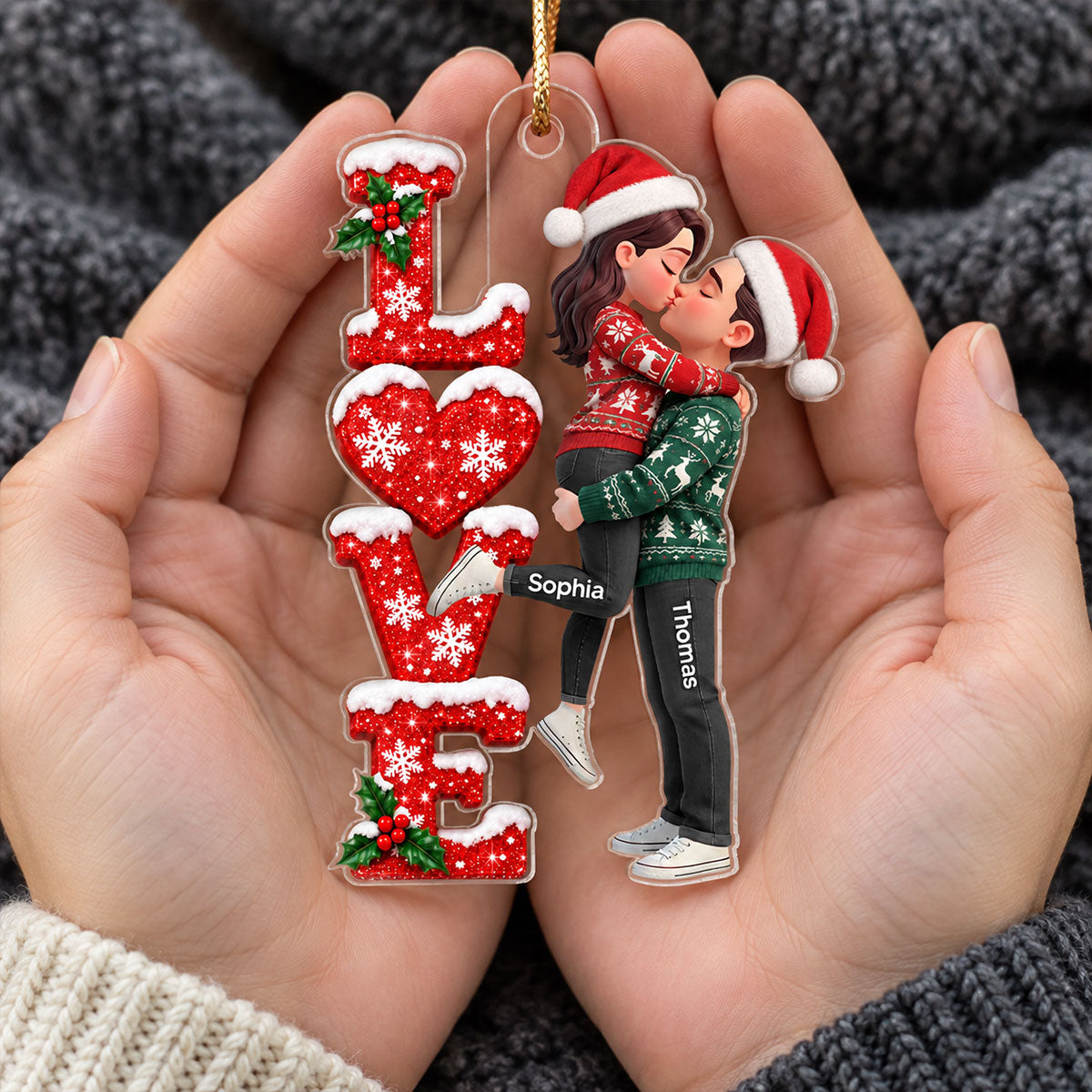 Romantic Christmas Couple LOVE - Personalized Acrylic Ornament - Christmas Keepsake, Gift for Couples, Husband, Wife, Boyfriend, Girlfriend