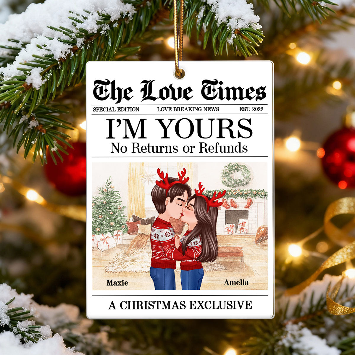 The Love Time Couple Kissing - Personalized Acrylic Ornament - Heartfelt Christmas Gift for him, Gift for her