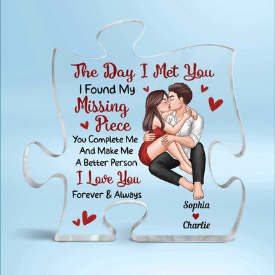 Couple Kissing The Day I Met You Personalized Puzzle Acrylic Plaque