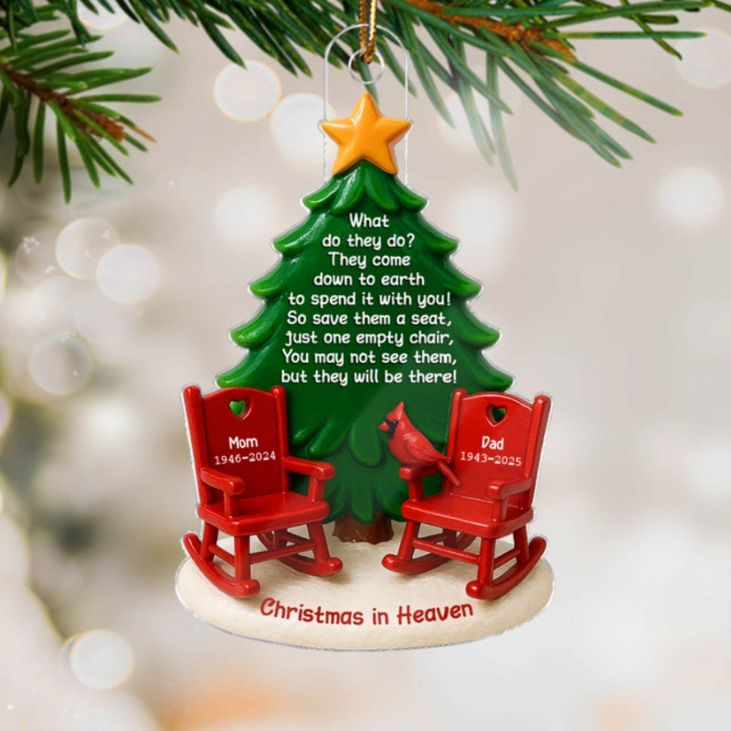 Christmas In Heaven Save A Seat 3D Effect - Personalized Acrylic Ornament - Christmas Memorial Keepsake For Family