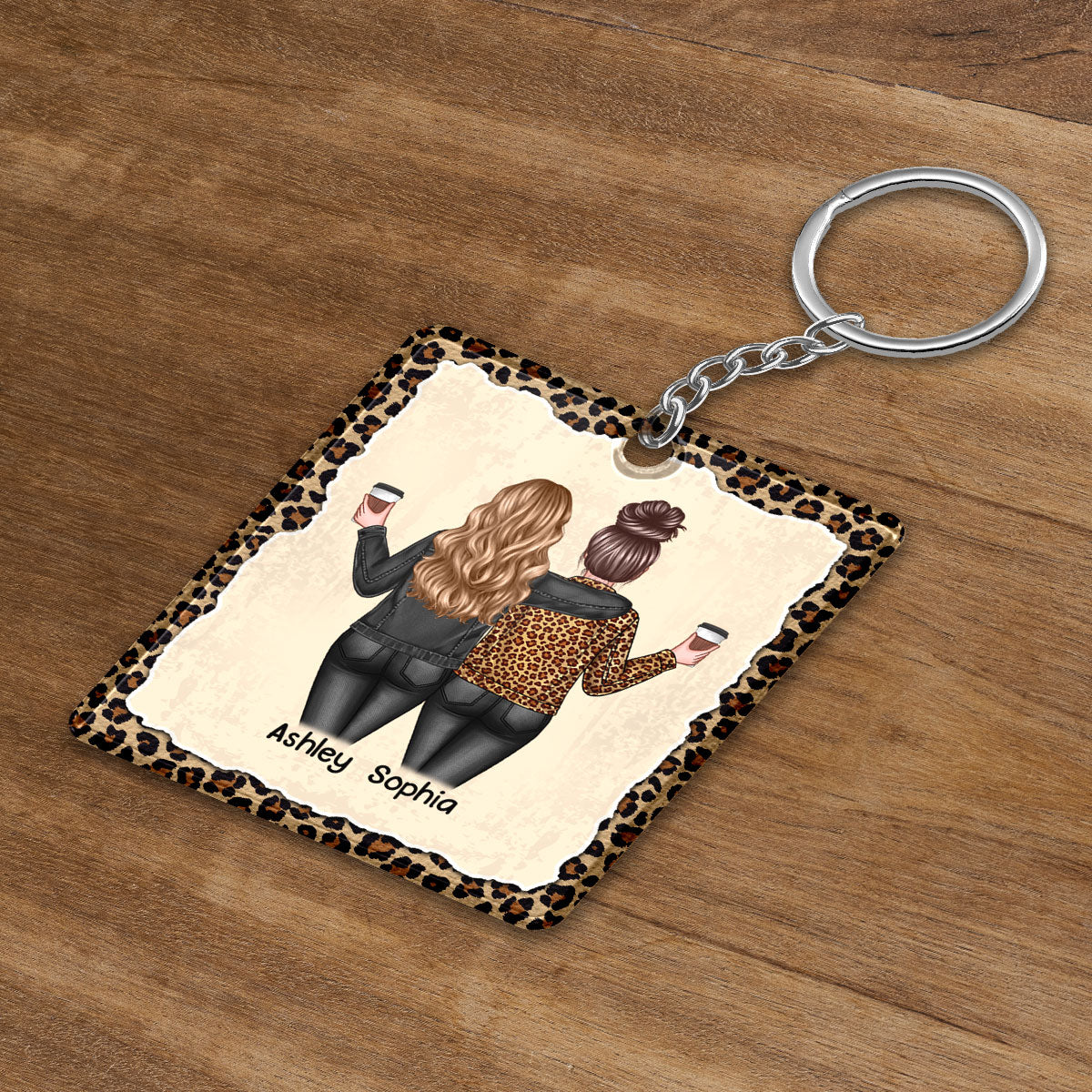 Besties Back View Leopard Partners In Crime Personalized Acrylic Keychain