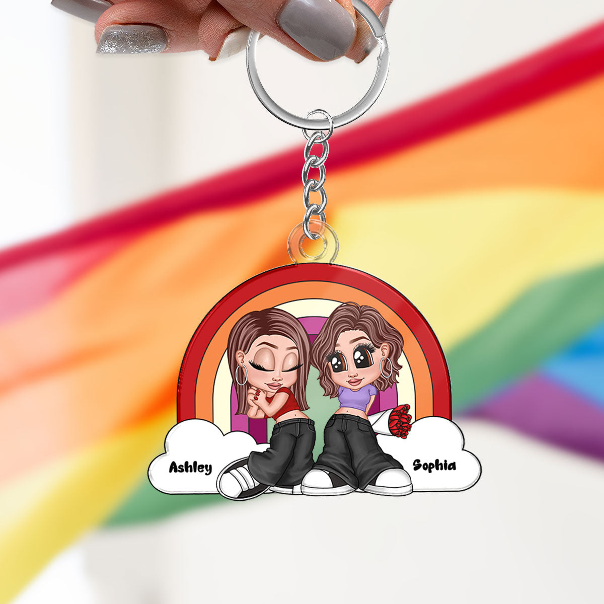 Y2K Couple LGBT Rainbow Personalized Acrylic Keychain