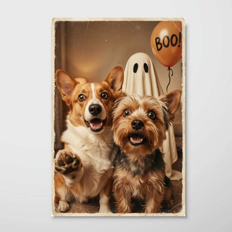 Custom Dog Cat Photo Halloween - Personalized Poster - Trendy Vintage Spooky Wall Art for Pet Lovers
