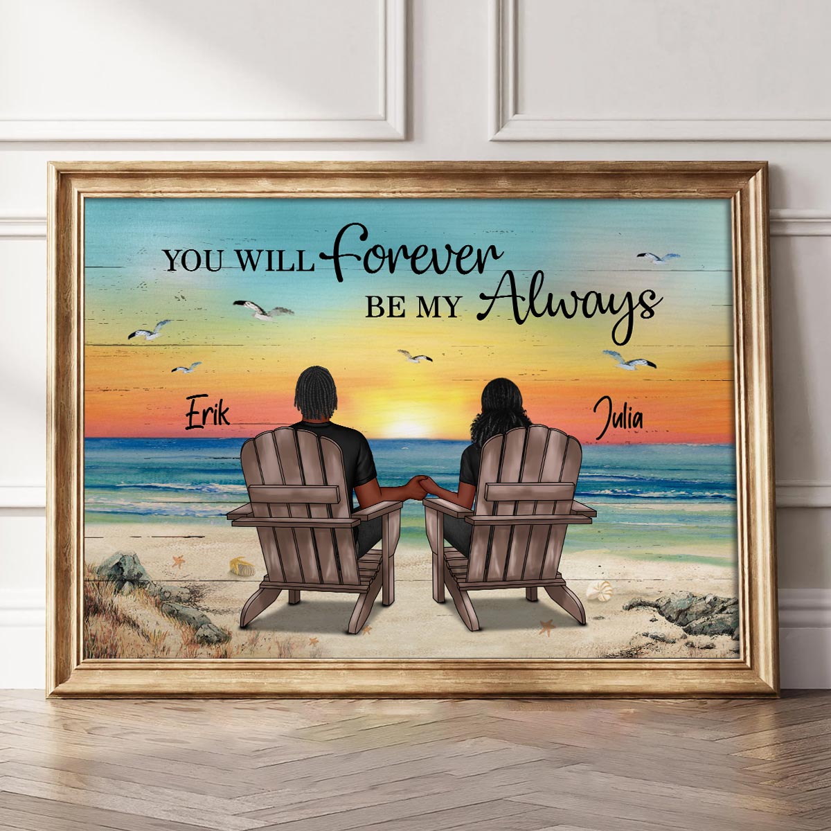 Eternal Love Couple Beach Landscape Retro Vintage Personalized Poster, Heartfelt Anniversary Gift, Wedding Gift, Birthday Gift For Couple, For Him, For Her