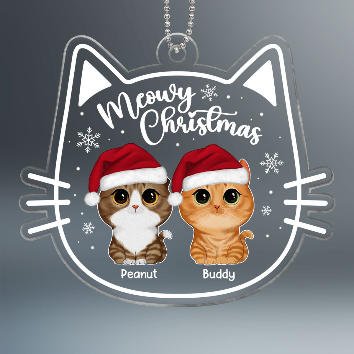 Cat Face Shape Watercolor Cute Cats Meowy Christmas Personalized Acrylic Ornament
