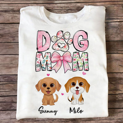 Dog Mom Pink Coquette Personalized Shirt, Watercolor Cute Dog, Gift for Dog Moms