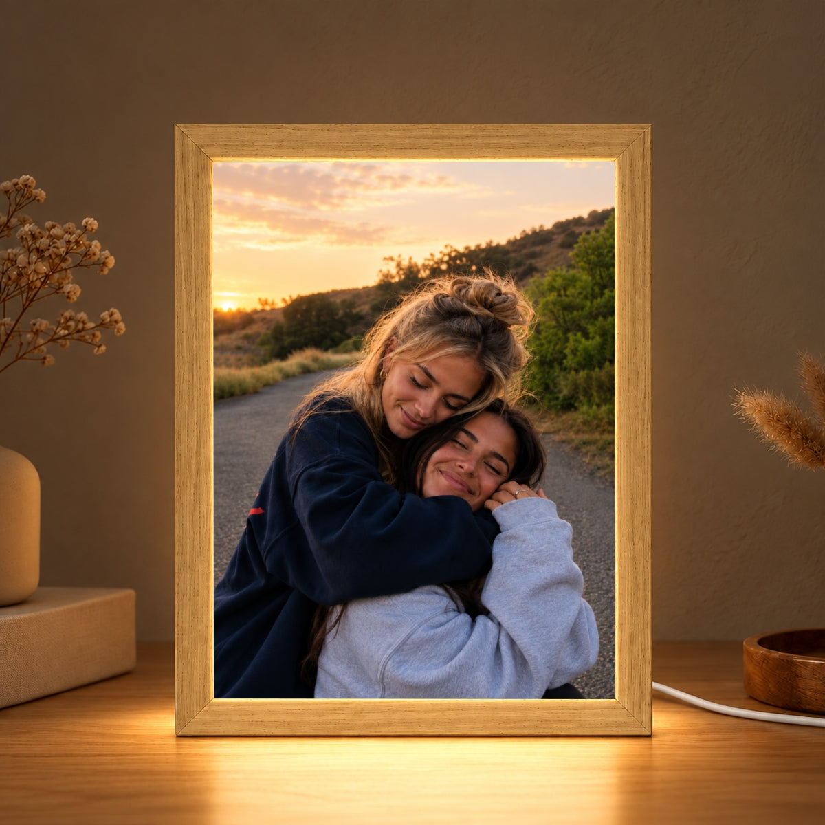 Custom Besties Sisters Photo Art - Personalized Mirror Light Box - Heartfelt Christmas Gift for Best Friends, Sisters, Siblings, Gift for Her, Birthday Gift