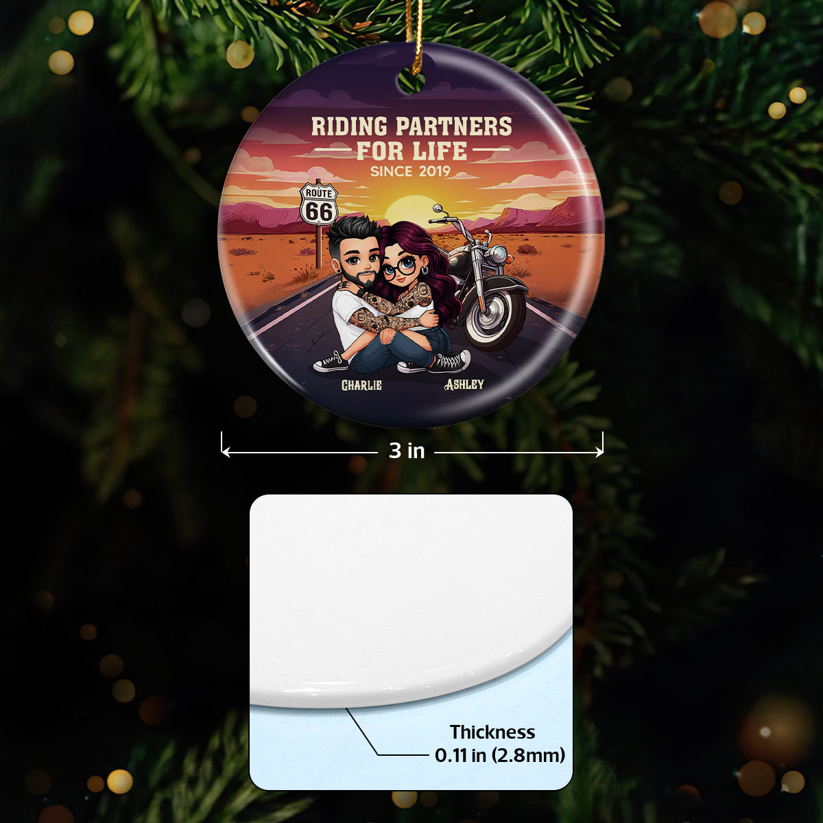 Bikers Couple Riding Partners for Life Personalized Ceramic Ornament, Gift for him, Gift for her