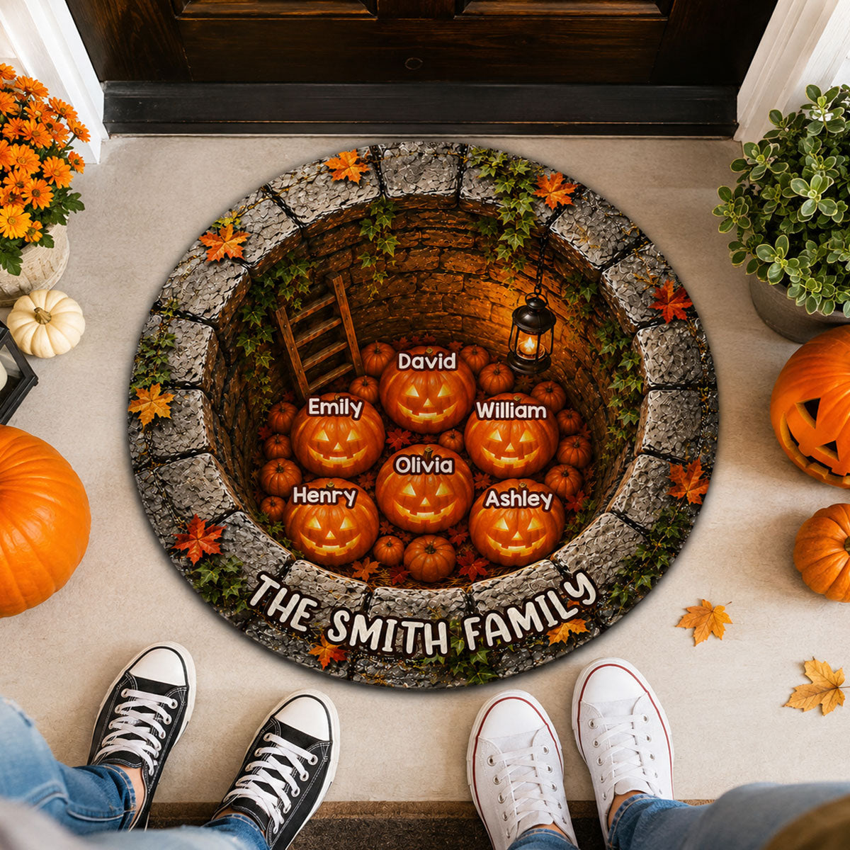 Halloween Pumpkin Family - Personalized Doormat - Spooky Gothic Floor Decor