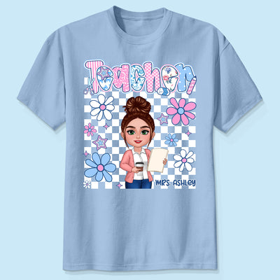 Pastel Blue And Pink Preppy Style Teacher Personalized Shirt| Back To School Gift For Teacher