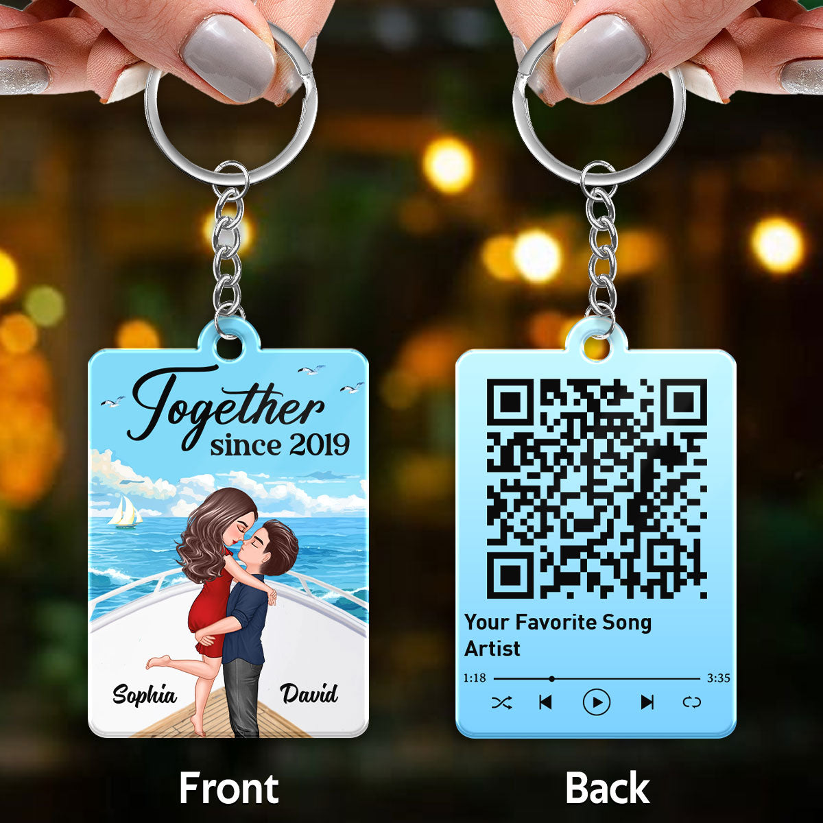 Couple Hugging Kissing On Boat Summer Favorite Song QR Code Personalized Acrylic Keychain
