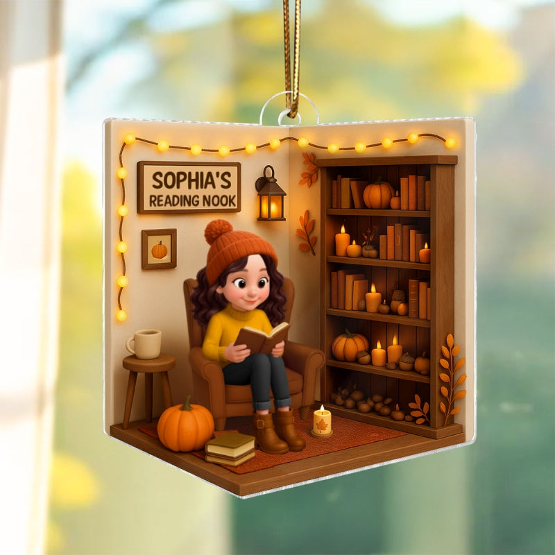 Reading Nook Cozy Season Personalized 3D Effect Acrylic Ornament