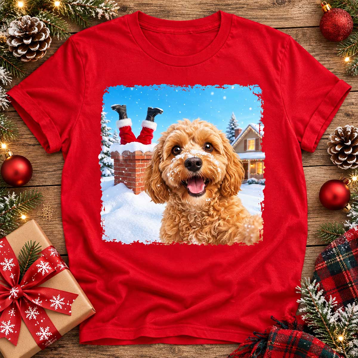 Pet Caught Santa Stuck In Chimney Upload Pet Photo - Personalized Shirt - Funny Gift For Dog Lovers