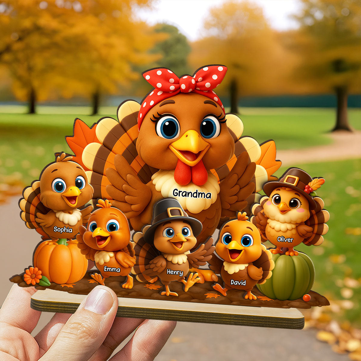 Fall Decor 3D Effect Turkeys Thanksgiving Personalized Wooden Plaque
