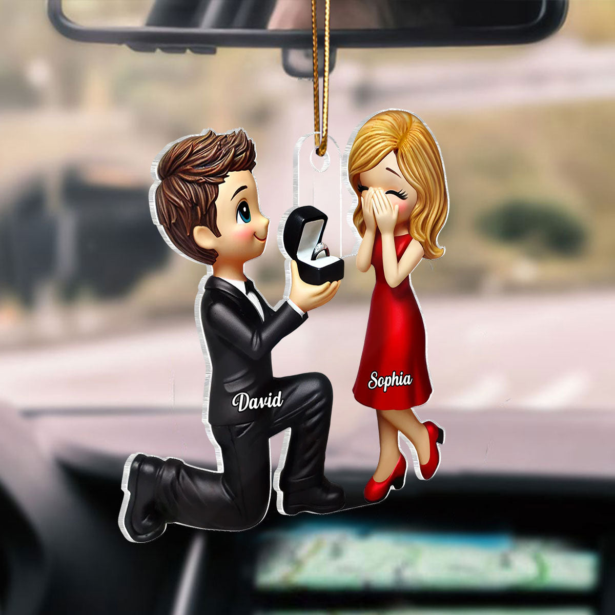 Marriage Proposal 3D Effect Personalized Car Hanger Ornament,  Gift for him, Gift for her
