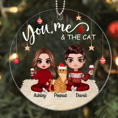 Doll Couple Sitting With Cats Christmas Personalized Acrylic Ornament
