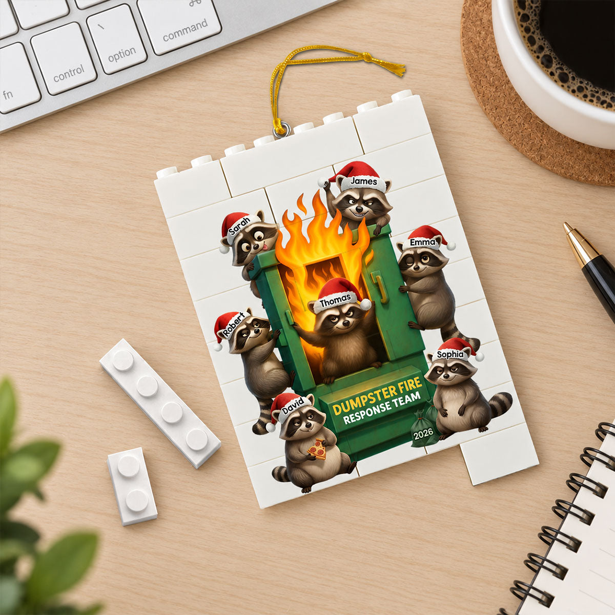 Cunning Raccoon Office Chaos Dumpster Fire Response Team - Personalized Building Blocks Ornament - Funny Christmas Gift For Colleagues, Coworkers