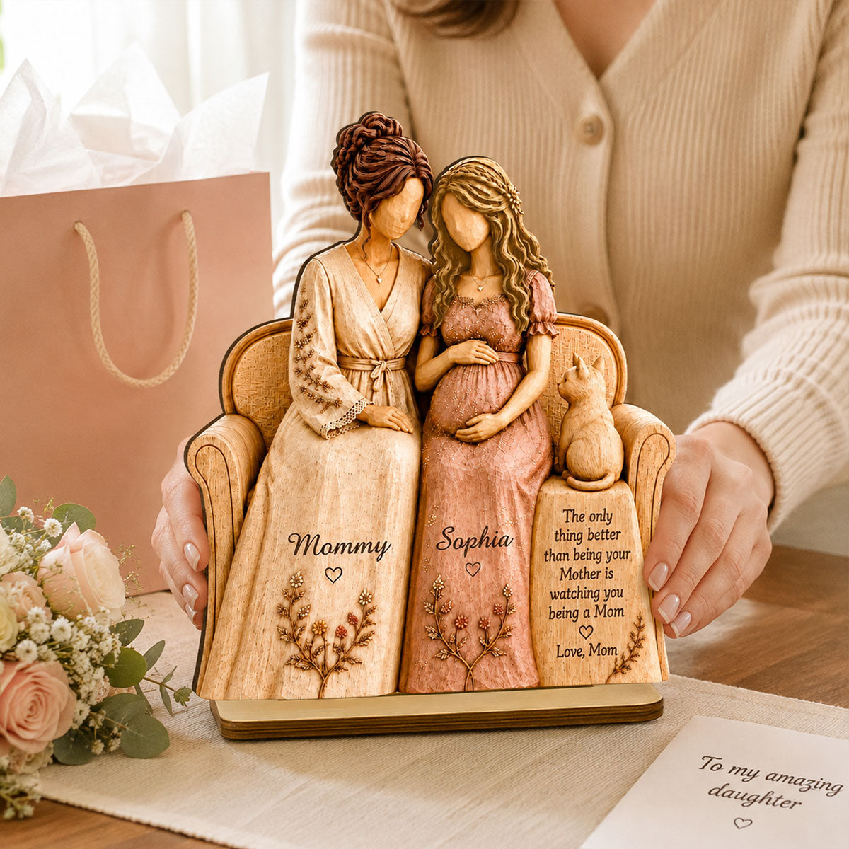 Watching You Be A Mom My Daughter - Personalized 2-Layered Wooden Plaque - Gift For New Mom, Daughter