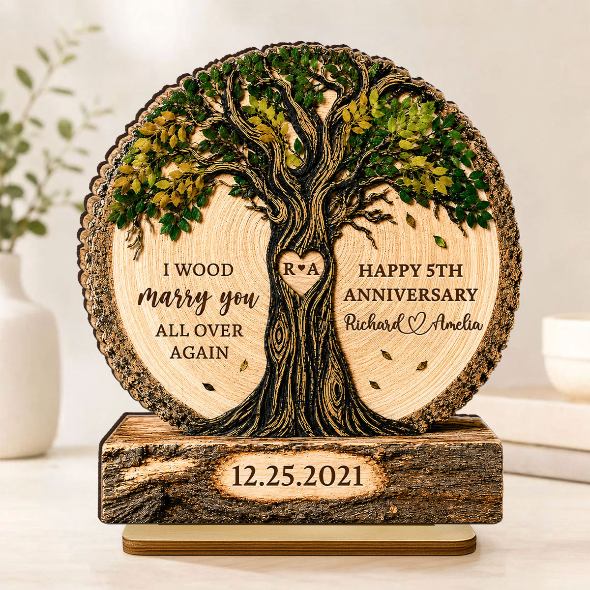 Couple Tree I Wood Marry You - Personalized 2-Layered Wooden Plaque - Gift For Couple