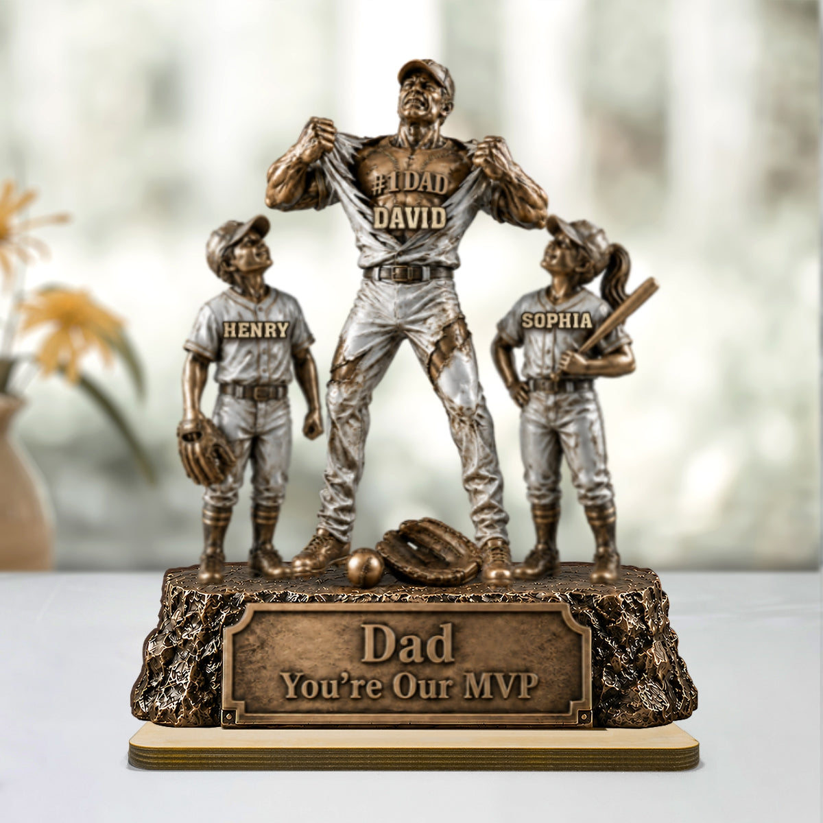 No 1 Dad Baseball Victory Trophy - Personalized 2-Layered Wooden Plaque - Father's Day Gift for Dad, Husband