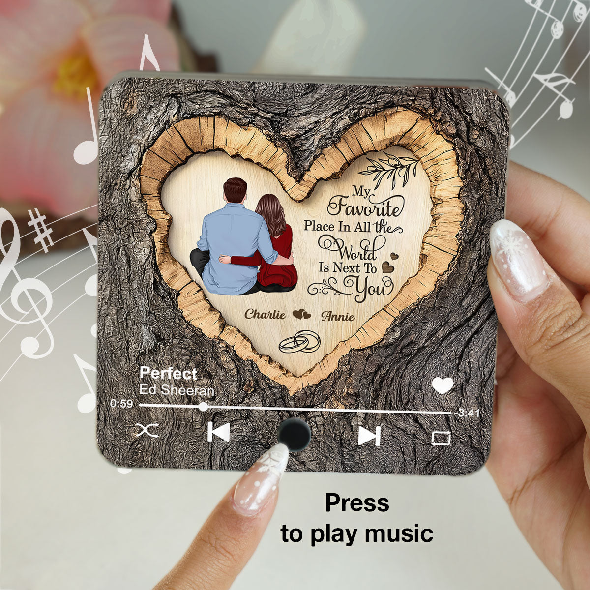 Favorite Place Next To You Couple Sitting - Personalized Music Fridge Magnet - Anniversary Gift, Valentine's Gift For Him, For Her