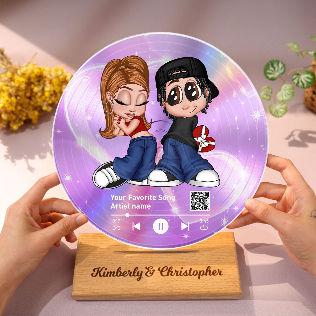 Y2K Couple Custom Vinyl Record Acrylic Plaque with Favorite Song QR Code – Personalized Unique Valentine's Day Gift For Him, Gift For Her