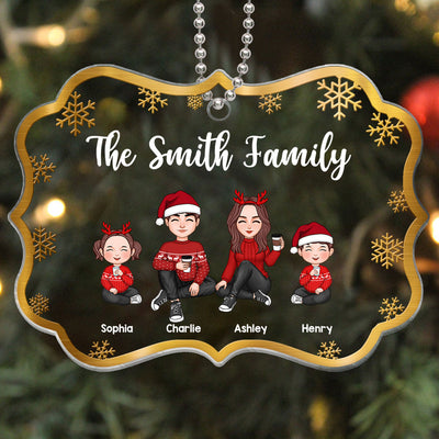 Gradient Christmas Cute Family Sitting Personalized Acrylic Ornament