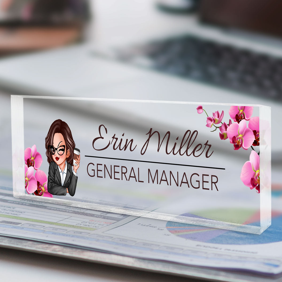 Woman Office Personalized Acrylic Desk Name Plate, Office Desk Decor, Gift For Colleagues, Coworkers