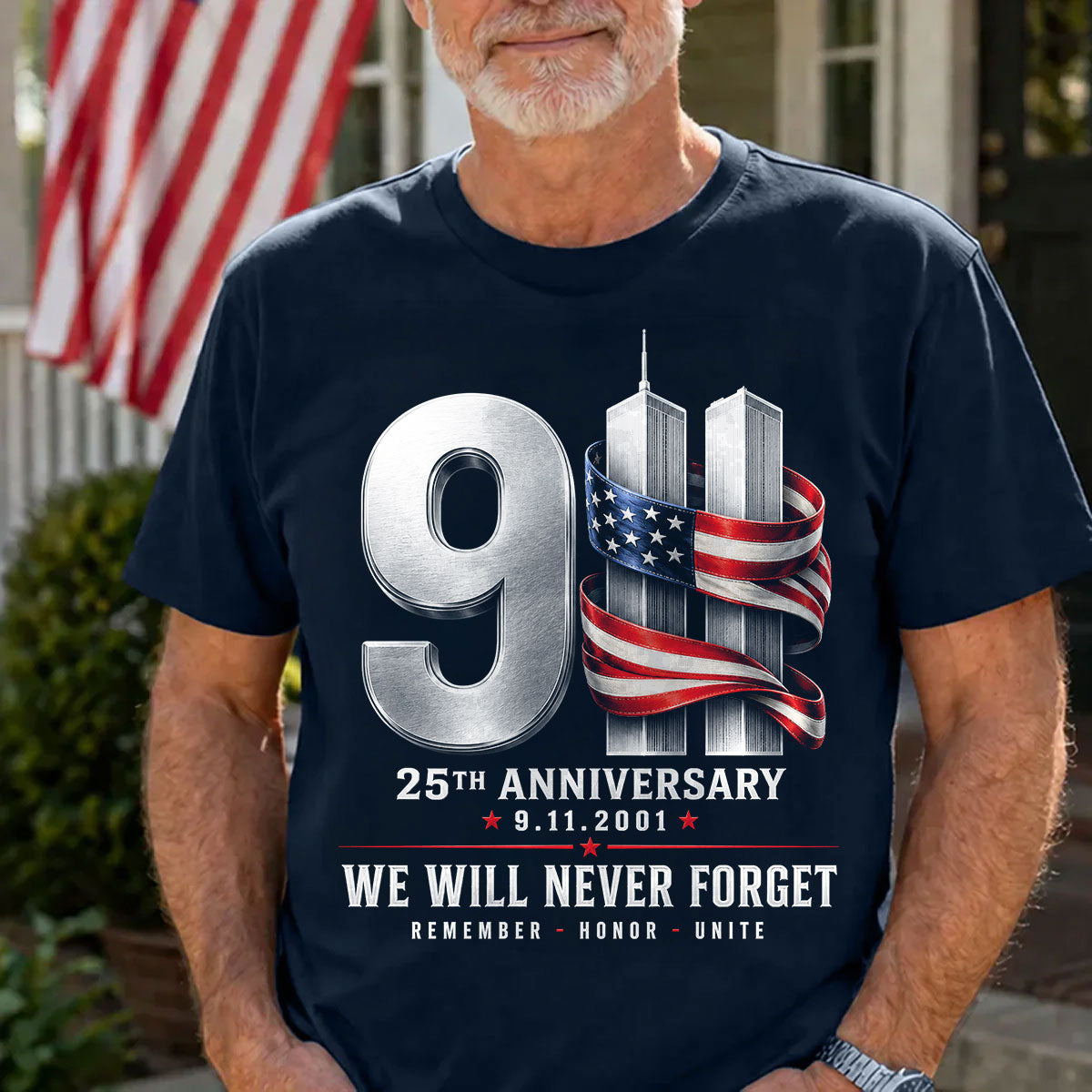 9/11 25th Anniversary Memorial T-Shirt, Patriotic American Flag Tribute