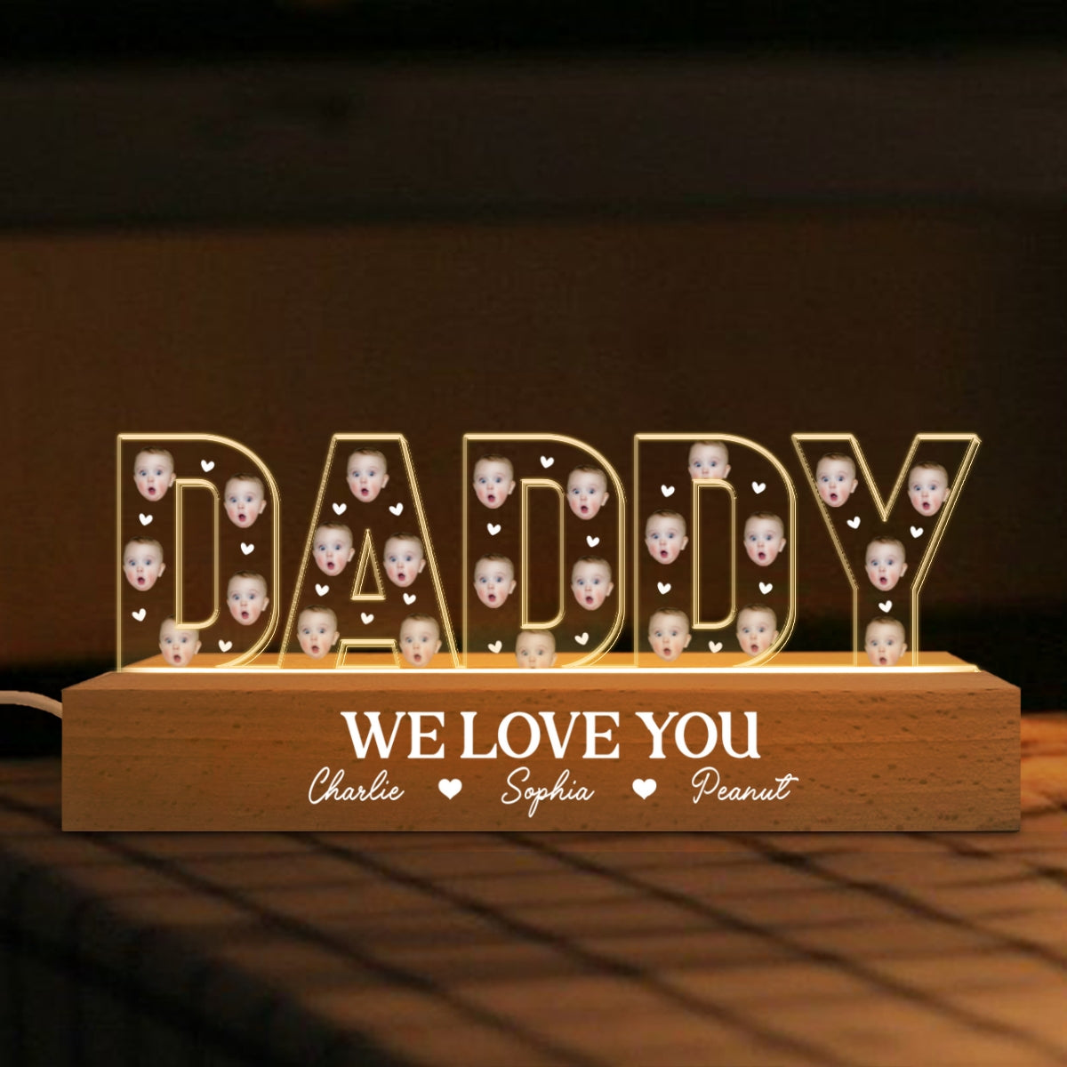 Daddy Custom Face Photo Personalized LED Night Light, Gift For Dad