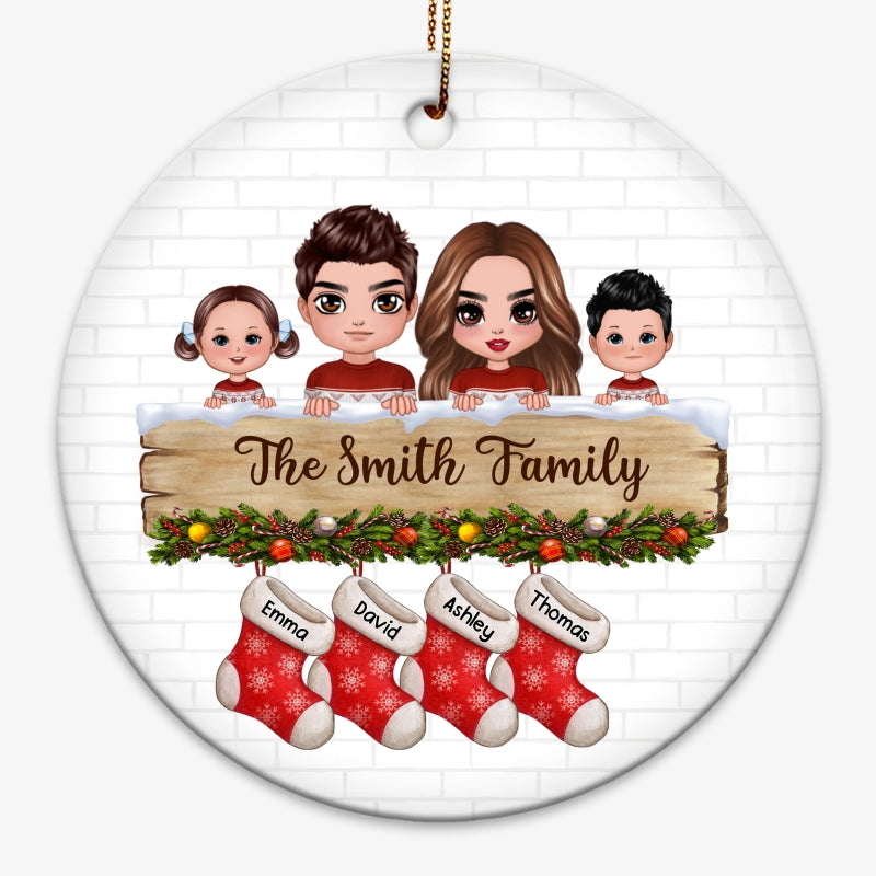 Family Peeking On Christmas Stocking Personalized Circle Ornament