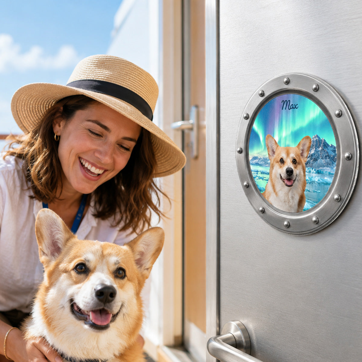 Custom Dog Cat Pet Photo Peeking Porthole - Personalized Cruise Door Magnet - Cruise Trip Keepsake For Pet Lovers