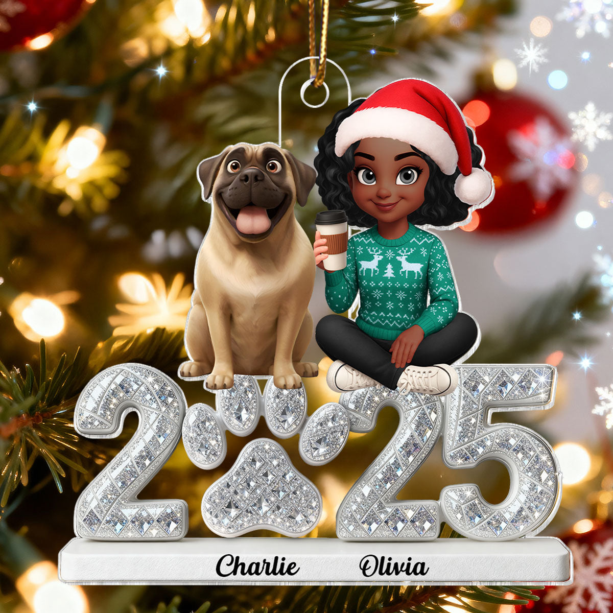 3D Shining Effect Christmas Dog Mom - Personalized Acrylic Ornament - Gift For Dog Lovers