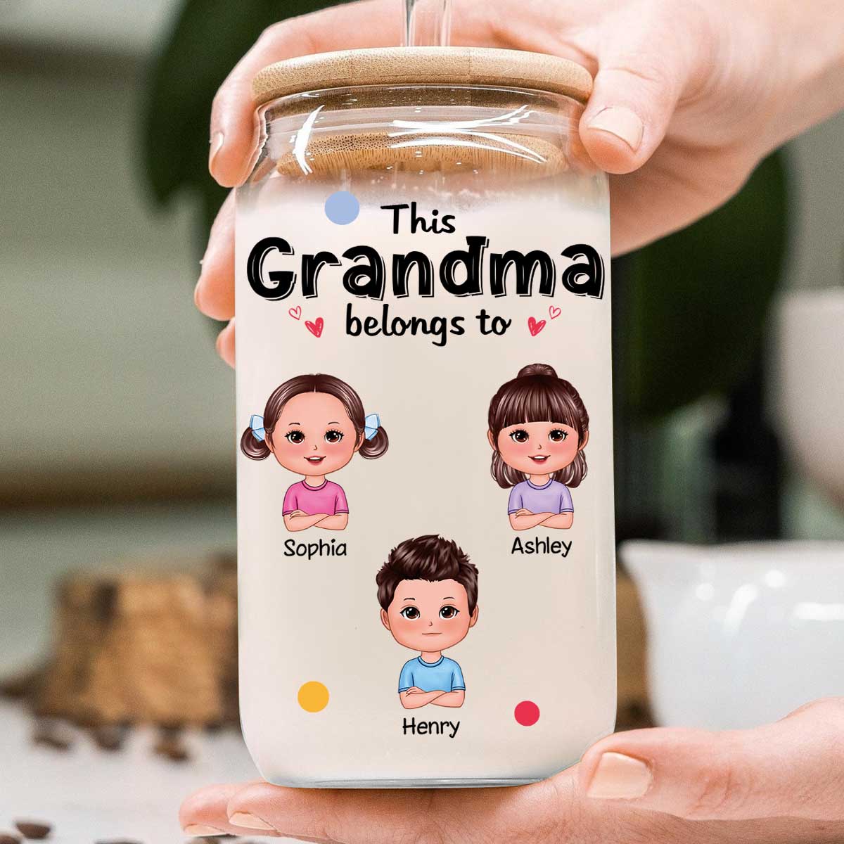 This Grandma Mom Belongs To Cute Kids Personalized Clear Glass Can