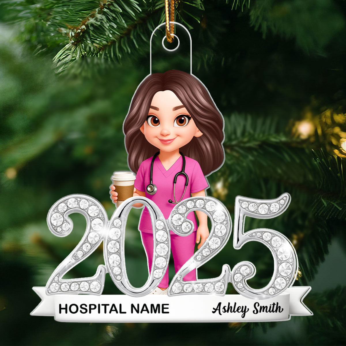 2025 Nurse Shining Crystal Effect - Personalized Acrylic Ornament - Christmas Gift for Nurse