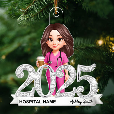 2025 Nurse Shining Crystal Effect - Personalized Acrylic Ornament - Christmas Gift for Nurse