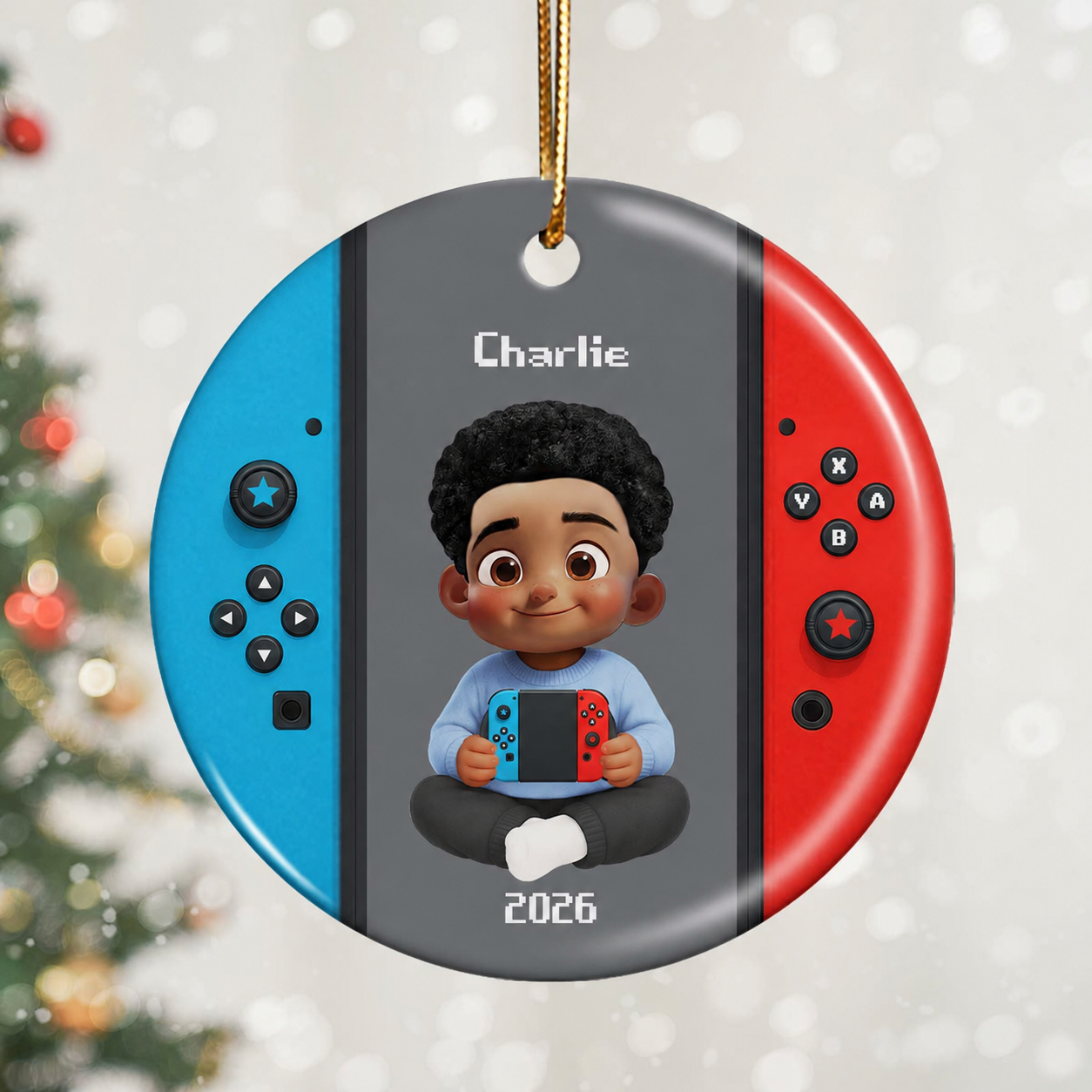 Christmas Gamer - Personalized Ceramic Ornament - Gift for Boys Girls Kids