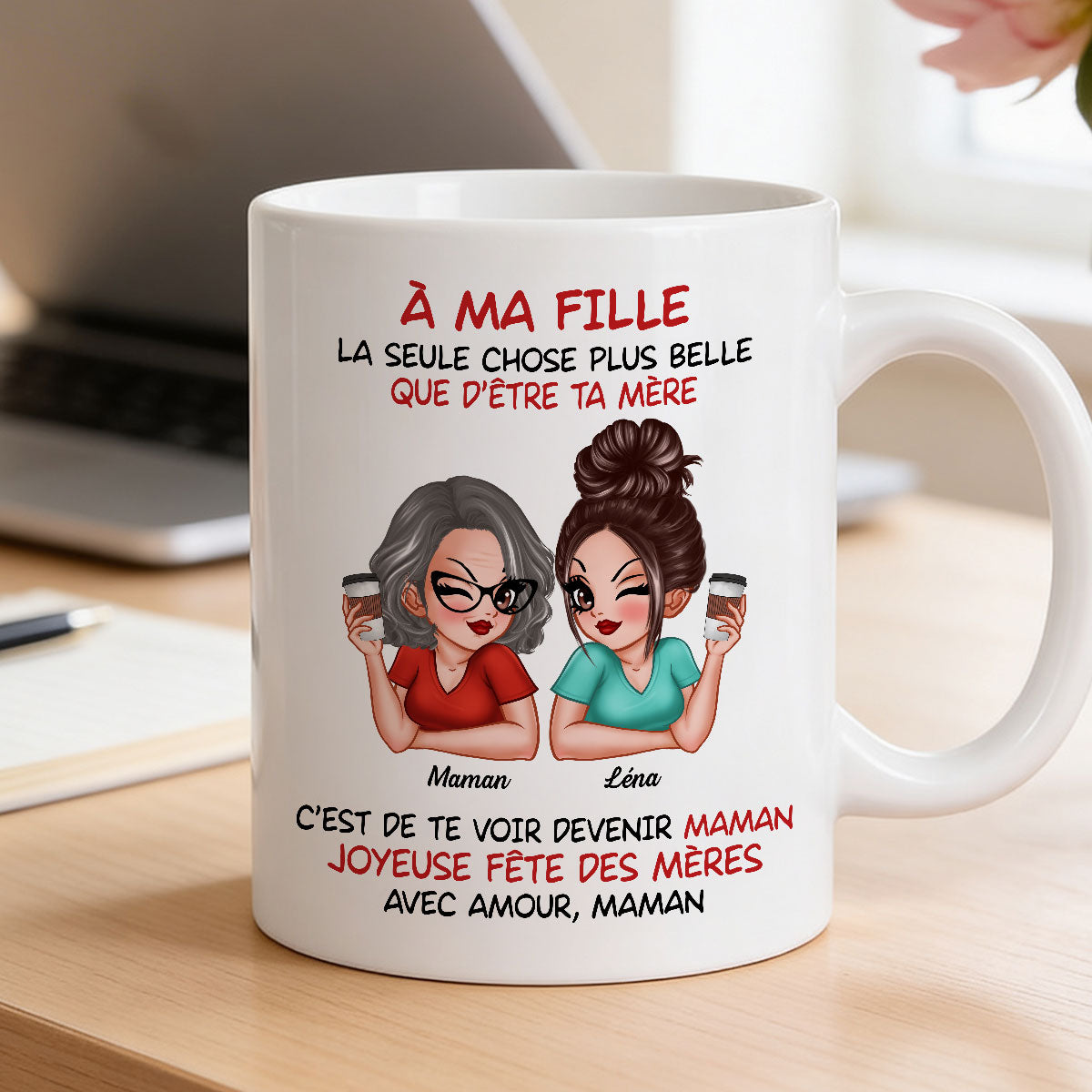 À ma fille – Te voir être maman – Mug personnalisé – Cadeau de Fête des Mères pour ma fille